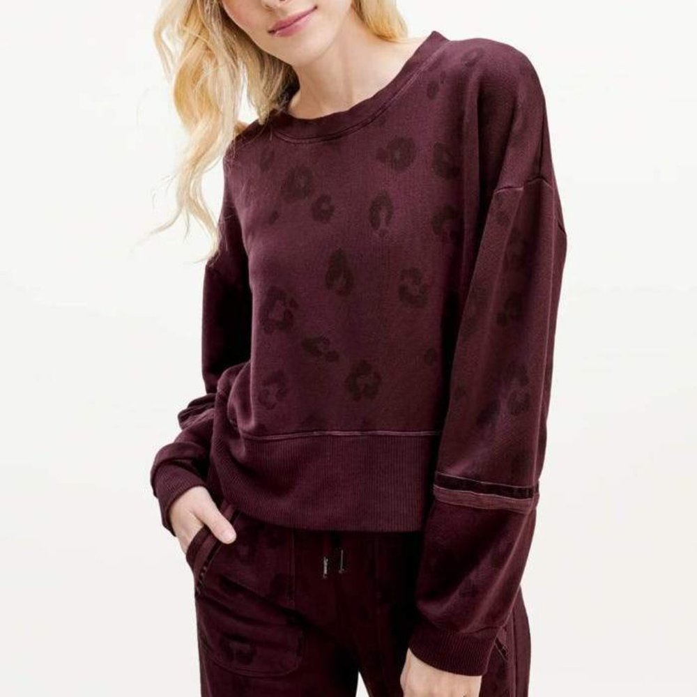 Splendid Corinna Pullover in Black Cherry Leopard